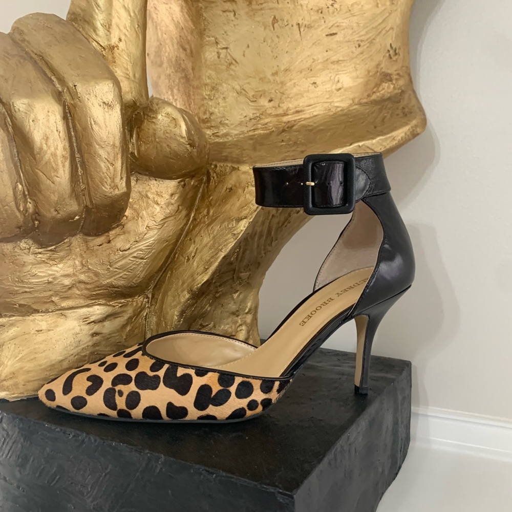 Audrey Brooke Brown and Black Leopard Print Heels with Ankle Strap - Picture 3 of 5